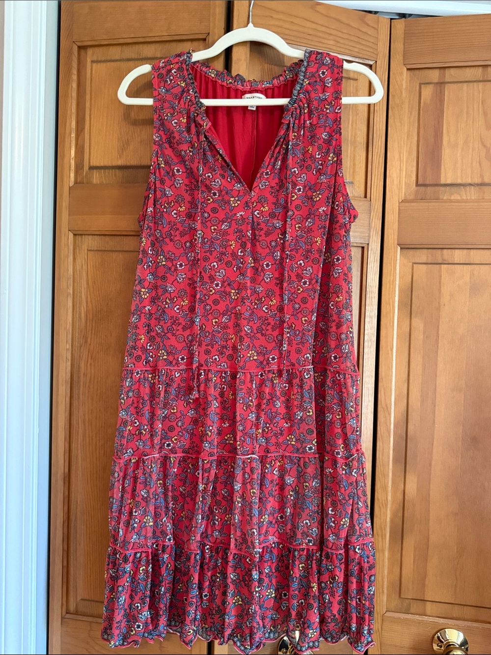 Women's Floral Tiered Midi Dress in Red by Unknown Brand